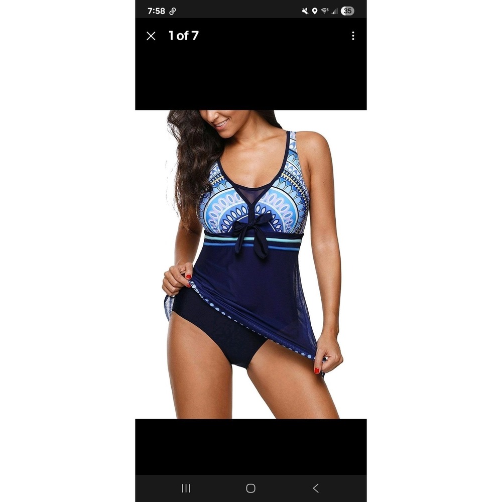 Womens sz L 1 Pc Geometric blue bathing suit Swimsuit swimdress nwot